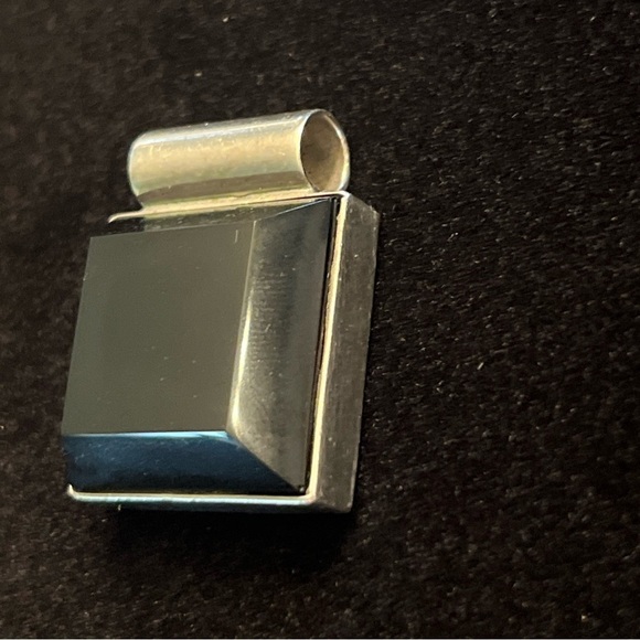 Jewelry - Black Onyx Necklace 925 Silver Mexico Slider Pendant 1” Square- No Chain